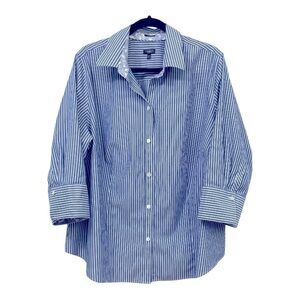Talbots wrinkle resistant blue striped paisley turned cuff 22WP button down